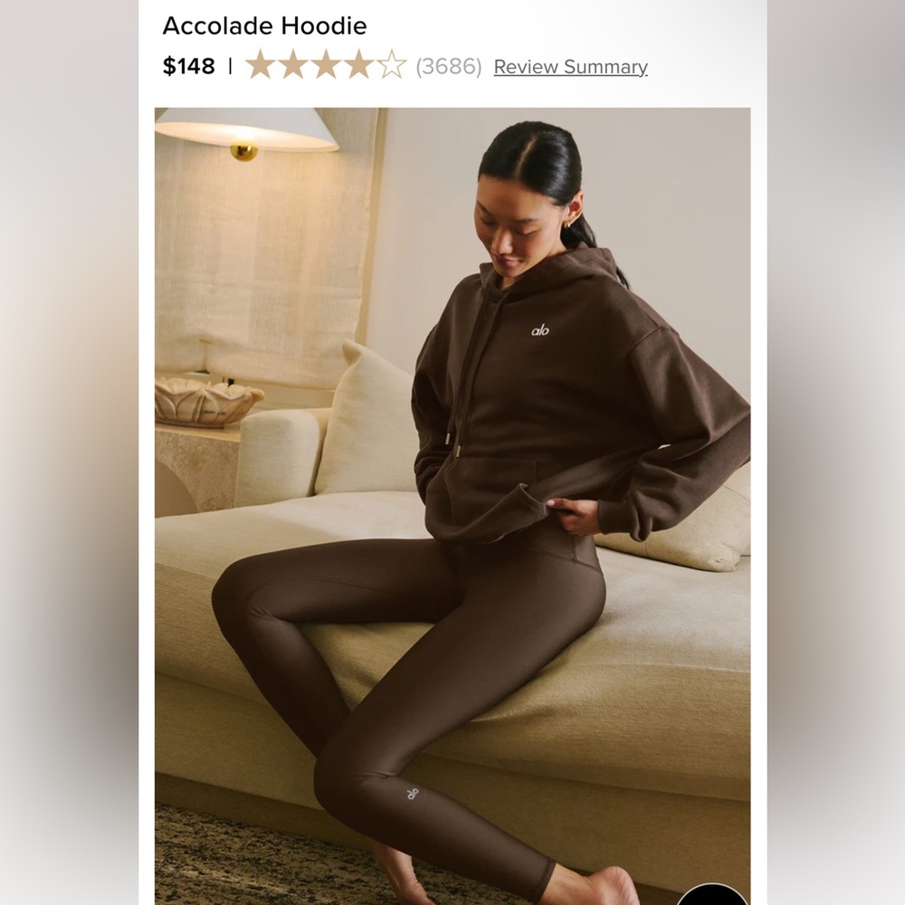 NWT ALO Accolade Hoodie Sweatshirt Espresso Size XS | $148 - Picture 2 of 15